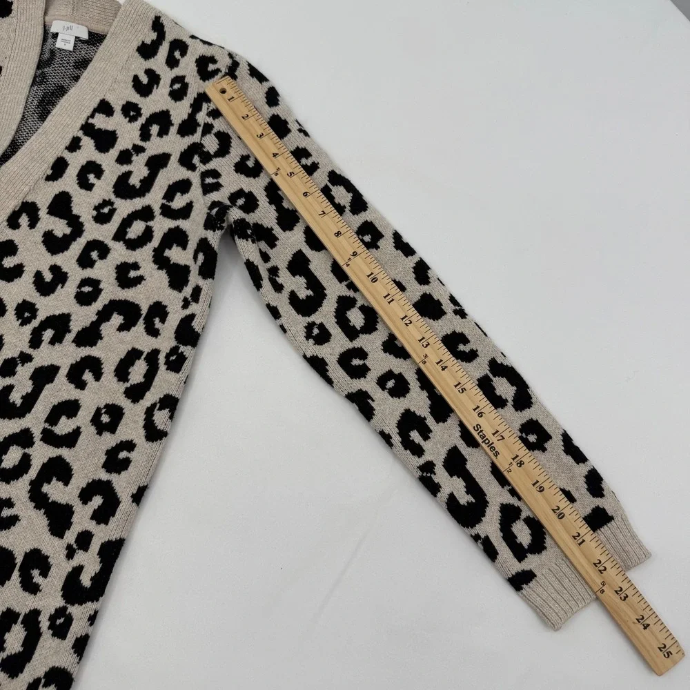 J. Jill Women's Cardigan Leopard Print Size Small Button Front Black Tan Casual‎